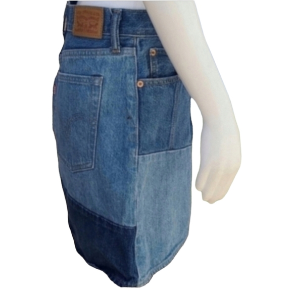 Vintage LEVI'S Jeans Redone Upcycled Patchwork Jean Skirt S Denim Mini - Picture 6 of 16
